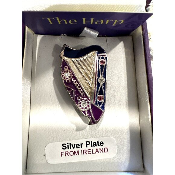 Amethyst Dublin Irish Dancing Brooch The Harp Silver Plate Ireland Crystals NEW - Picture 4 of 5
